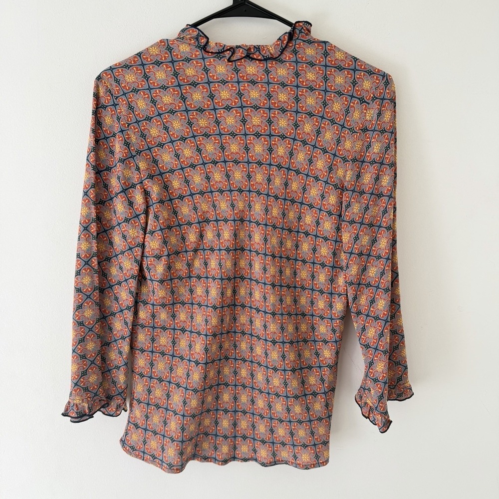 Loco Lindo Vintage Ruffle Blouse Boho Empire Waist S Psychedelic Retro Print - Picture 3 of 9